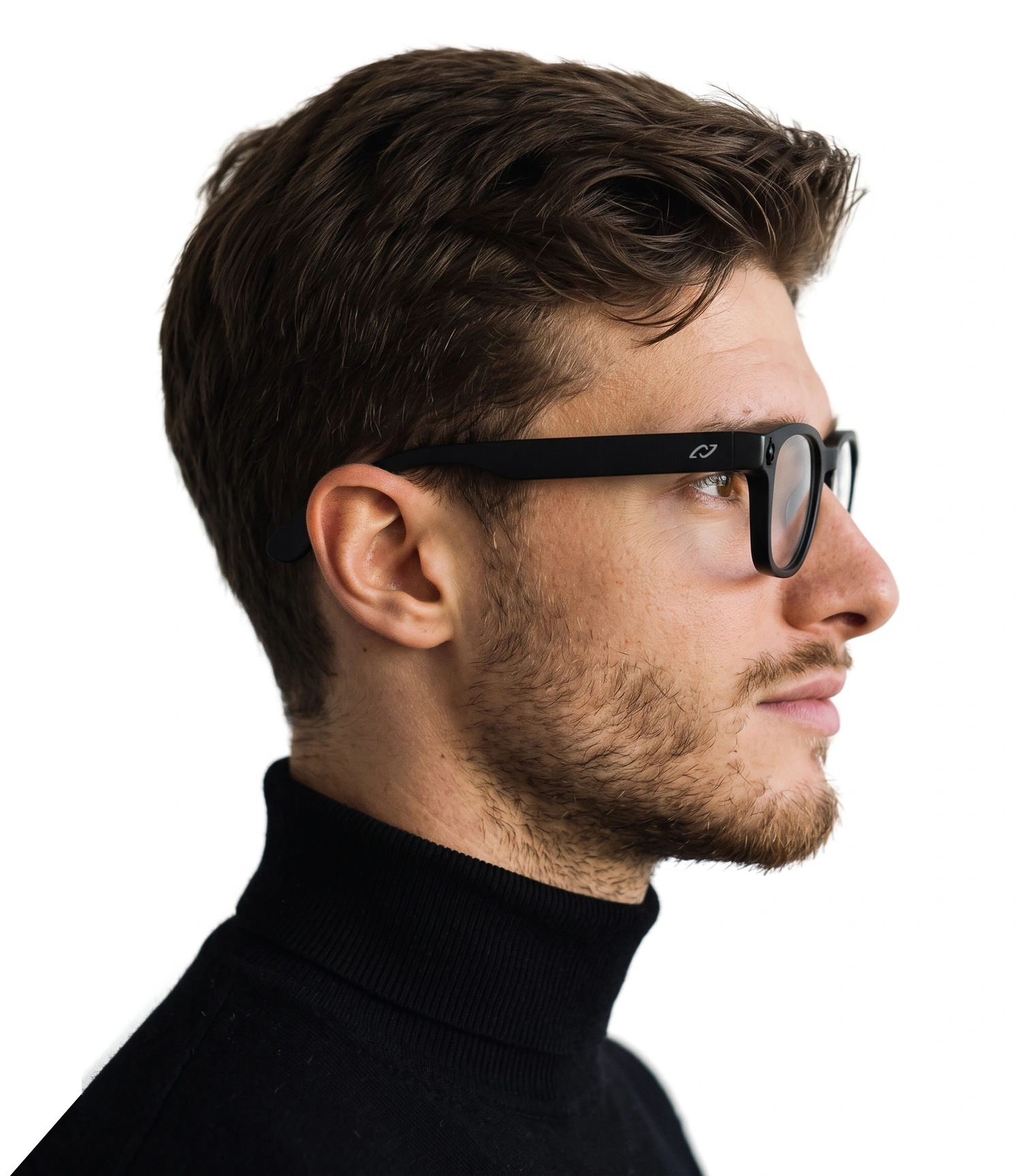 A person wearing AURVIZ o1 smartglasses