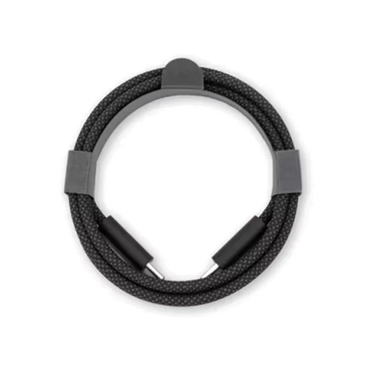 A coiled braided USB-C cable
