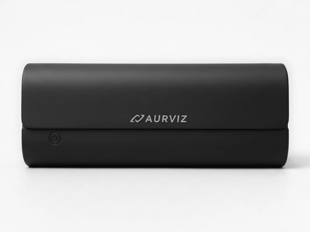 The AURVIZ charging case, closed