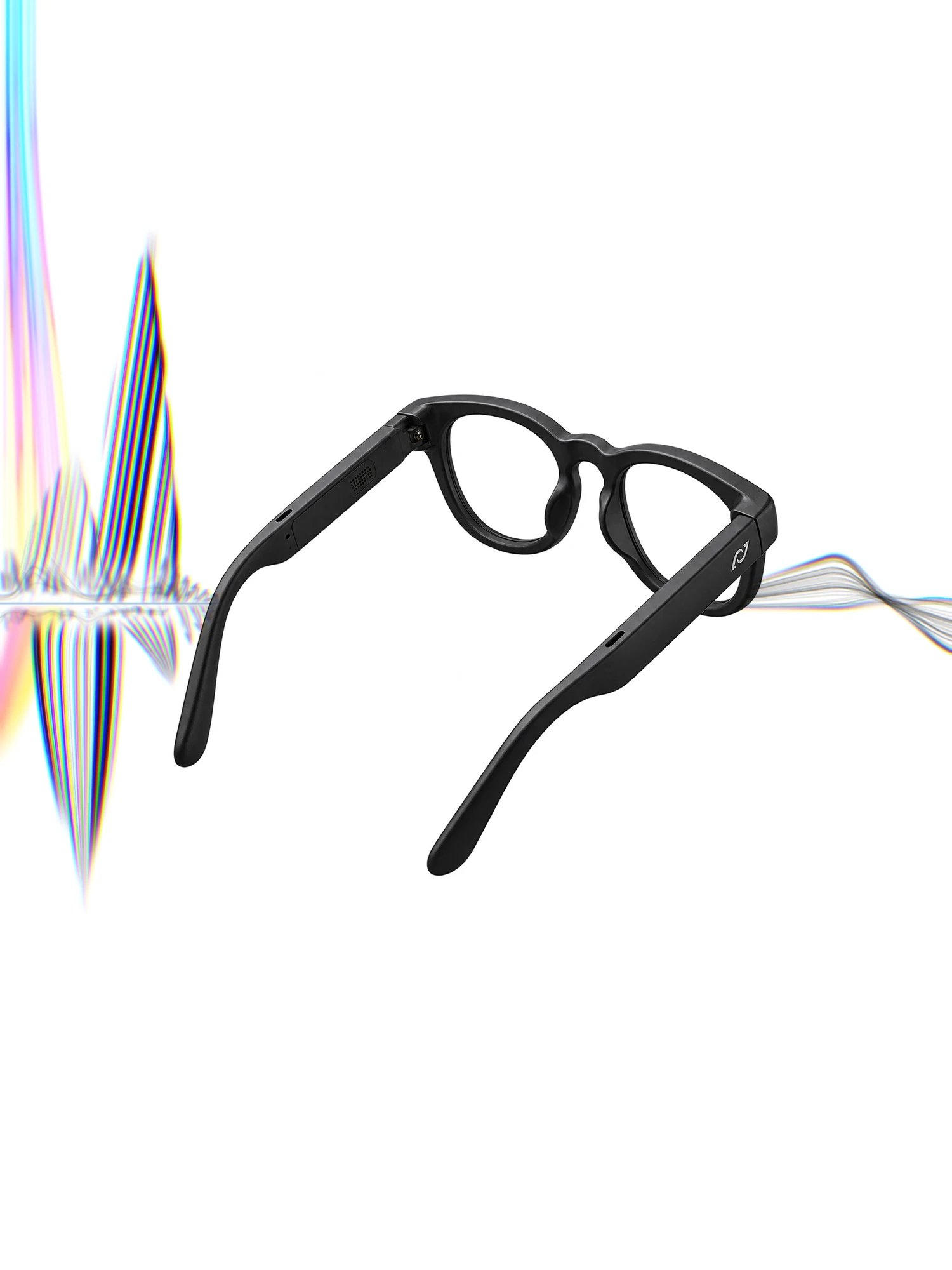 The AURVIZ frame seen from behind, with a sound wave running through it: jagged where it comes in, smooth where it leaves